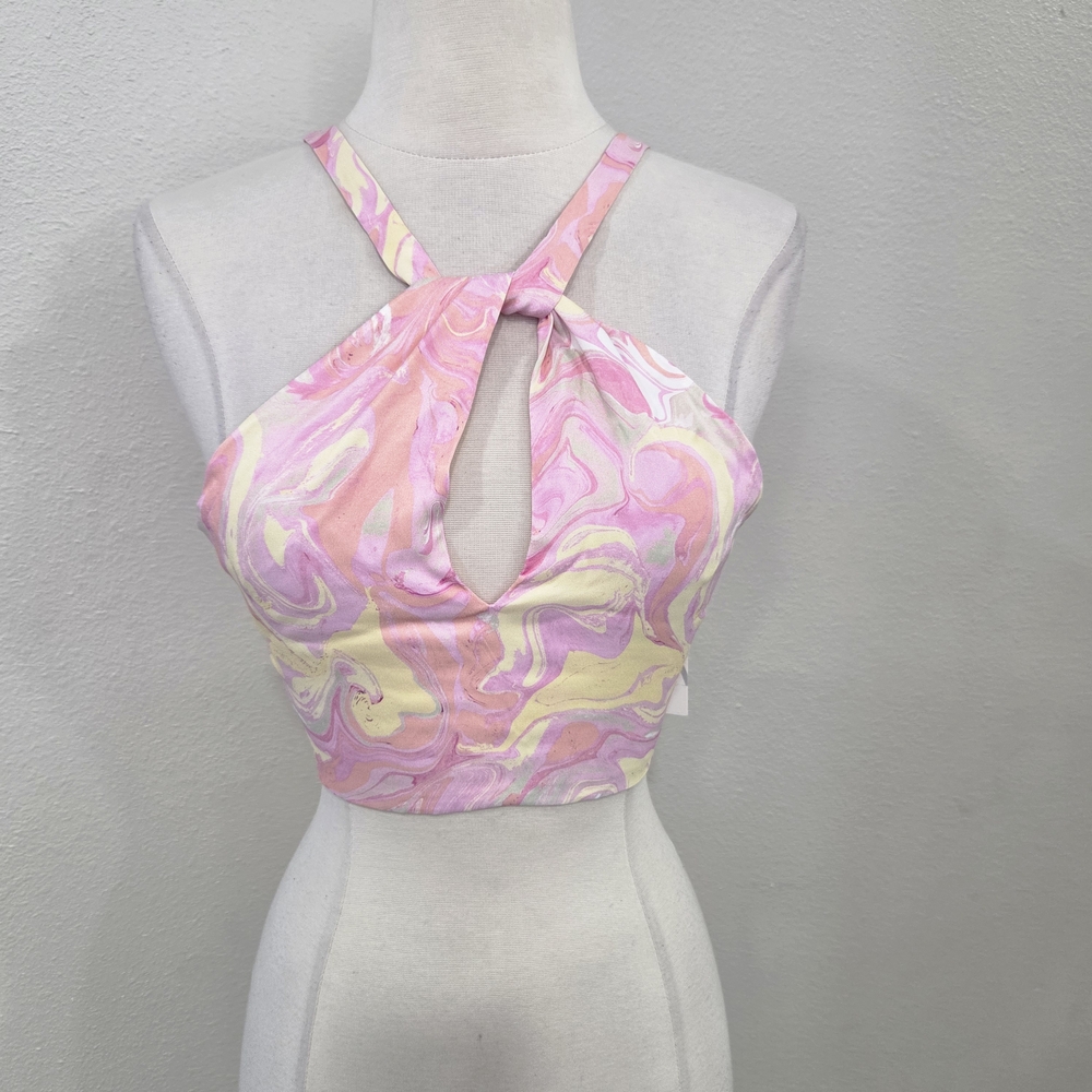 Zara Pink and Yellow Swirl Crop Top